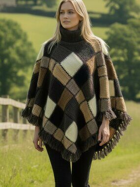 Ralph Lauren Hand Knit Granny Square Patchwork Poncho